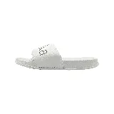 Chanclas amarillas con logo blanco en la tira superior.