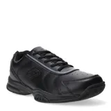 Championes deportivos Lotto de estilo tenis, confeccionados en cuero sintético negro con detalles de costuras y perforaciones decorativas. Presentan cierre con cordones y suela de goma resistente.