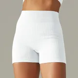Short deportivo blanco de punto canalé con cintura alta y corte ajustado.