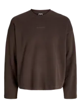 Buzo de manga larga y cuello redondo, con corte extra oversize. Presenta un diseño minimalista en color marrón con el logo 'PROJECT CORE' bordado sutilmente en el centro del pecho.