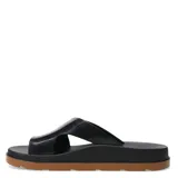 Sandalias tipo slide marca Zaxy, color negro con suela de goma en tono marrón. Presentan un diseño de tira ancha con aberturas laterales y detalle de logo de la marca en relieve.