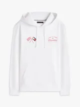 Buzo con capucha de Tommy Hilfiger en colaboración con Cadillac Formula 1 Team. Confeccionado en algodón, presenta un diseño de corte regular con hombros caídos, bolsillo tipo canguro y puños acanalados. En el pecho incluye un gráfico bordado con banderas cruzadas y el logo de la colaboración.