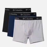Pack de tres bóxers Columbia de corte ajustado, confeccionados en tejido elástico, con cintura elástica con logo de la marca en contraste. Incluye una unidad en color negro, una en azul marino y una en gris claro.
