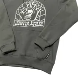Canguro con capucha y bolsillo frontal tipo canguro, color verde oscuro. Presenta un estampado gráfico frontal en color blanco con el icónico logo de la mano gritona de Santa Cruz dentro de un marco geométrico.