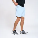 Short de baño azul marino de nylon con cintura elástica y logo de la marca en la pierna.