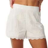 Short Rip Curl Bossa Nova Emb Walkshort de corte estándar color blanco, confeccionado en algodón bordado con motivos tropicales, con botamanga de terminación ondulada.