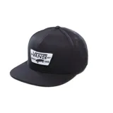 Gorra negra Vans con logo bordado en parche blanco en el frente. Modelo snapback con visera plana.