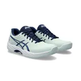 Championes de tenis Asics Gel-Game 9, color blanco con detalles en azul marino.
