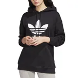 Buzo canguro Adidas Adicolor Trefoil negro con logo blanco estampado en el frente.