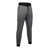 Pantalón de jogging Under Armour, color gris jaspeado, con cintura elástica ajustable con cordón, puños en los tobillos y bolsillos laterales con cierre. Presenta el logo de la marca estampado en la pierna derecha.