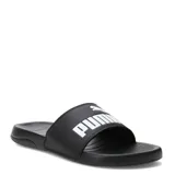 Sandalias tipo ojota Puma modelo Popcat 20, color negro con el logo de la marca estampado en blanco sobre la banda superior.