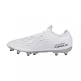Championes de fútbol Under Armour Magnetico Select 4 FG, color negro con detalles en verde neón. Presentan un diseño aerodinámico con texturas en la parte superior y suela con tapones para césped natural.