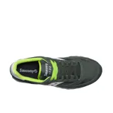 Championes Saucony Jazz Original color verde oscuro con detalles en blanco y amarillo flúor.