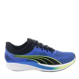 Championes de running Puma modelo Redeem Profoam, con capellada de malla técnica en color azul, detalles en negro y acentos en amarillo neón. Presenta suela con tecnología de amortiguación Profoam en color blanco y negro.