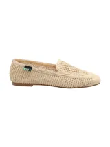 Mocasín RKF modelo Rita para mujer, confeccionado en rafia natural de color beige con diseño trenzado y suela plana.