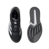 Championes de running Adidas Duramo Speed, color negro con las tres tiras blancas y detalles en gris. Cuentan con amortiguación Lightstrike y suela de TPU.