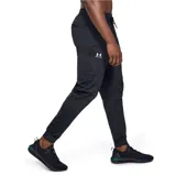 Pantalón de jogging Under Armour negro, con logo blanco en el muslo izquierdo, cintura elástica con cordón ajustable y tobillos ajustados.