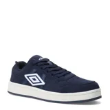 Championes urbanos Umbro modelo Block, color azul marino, confeccionados en gamuza con detalles en cuero sintético. Presentan el logo de la marca en el lateral y suela de goma blanca.
