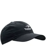 Gorra deportiva Topper de seis paneles, color negro, con logo de la marca bordado en blanco en el frente y visera curva.