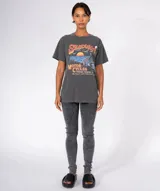 Remera de algodón color gris oscuro con lavado especial, corte holgado y cuello redondo. Presenta un estampado vintage con temática de motocicletas, atardecer y el texto "Seacoast Motorcycles Coney Island, N.Y. 'The Biggest Little Dealer in the World'".