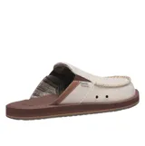 Mocasines tipo chinela Sanuk con talón abierto, confeccionados en mezcla de cáñamo y algodón color beige. Presentan costuras decorativas en el empeine, ojales laterales para ventilación y suela de goma con entresuela de EVA.