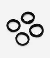 Set de cuatro gomitas de pelo negras texturizadas, para pelo largo.