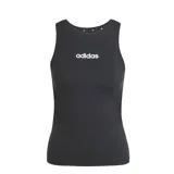 Musculosa deportiva Adidas de corte ajustado, color negro, con cuello redondo y logo de la marca estampado en el centro del pecho.