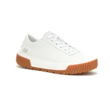 Zapatillas urbanas CAT modelo AMP, color blanco con logo en el lateral y suela de goma marrón.