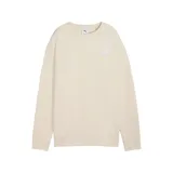 Buzo de cuello redondo Puma, corte relajado, color beige con logo pequeño bordado en el pecho.
