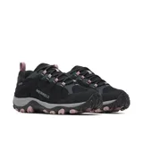 Championes de trekking Merrell modelo Accentor 4 WP para mujer, color negro con detalles en rosado y gris, impermeables, con capellada de ante y malla.