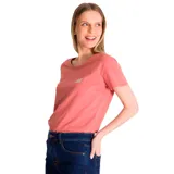 Remera color salmón de corte clásico con cuello redondo y logo de CAT estampado en el pecho.