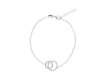 Pulsera de plata 925 con dos círculos entrelazados y circonias.