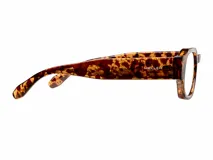 Lentes con filtro de luz azul modelo Chinua Tigris, con armazón geométrico de carey y lentes transparentes.