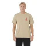 Remera beige de manga corta con cuello redondo y logo Rip Curl estampado en el pecho.