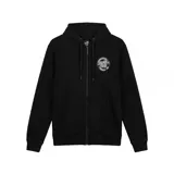 Campera con capucha Santa Cruz modelo Dot Zip, color negro, con cierre frontal completo, bolsillos tipo canguro y estampa circular blanca en el pecho.