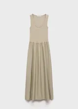 Vestido midi de diseño combinado con cuerpo de algodón y elastano con cuello escotado y tirantes anchos, y falda evasé de algodón con panel fruncido en la cintura.