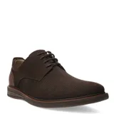 Zapatos de vestir Democrata modelo Bay, color marrón café, con diseño acordonado y textura microperforada en la parte frontal. Presentan una suela de goma con detalle de costura visible.