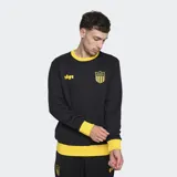 Buzo negro de algodón con cuello, puños y ruedo acanalados en amarillo. Presenta el escudo del Club Atlético Peñarol y el año de fundación bordados en amarillo en el frente.