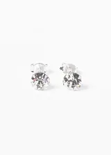 Par de aros pequeños plateados con cristal de zirconia transparente de 6mm.