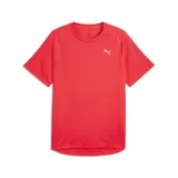 Remera deportiva Puma M PWRTRAIN Mix de color rojo neón, con mangas cortas y cuello redondo. Presenta el logo de la marca estampado en blanco en el lado izquierdo del pecho.