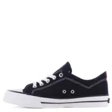 Championes Topper Derby de lona color negro con suela blanca y cordones blancos.