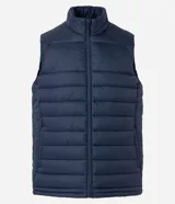 Chaleco puffer deportivo Get Over para hombre, de color negro con cuello alto, diseño acolchado de gajos y cierre frontal con cremallera.