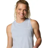 Musculosa deportiva Columbia de color gris claro, con cuello redondo y diseño sin mangas. Confeccionada con tecnología Omni-WICK para la gestión de la humedad y protección solar Omni-Shade UPF 50.