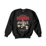 Buzo de cuello redondo en color negro, con estampado frontal de la banda The Rolling Stones, incluyendo el logo clásico de la lengua y la inscripción Sympathy for the Devil.