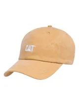 Gorra de seis paneles color amarillo con efecto desgastado, visera curva y logo de la marca bordado en blanco en la parte frontal. Cuenta con correa trasera ajustable con deslizador metálico.