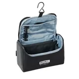 Neceser negro Rip Curl modelo F-Light Toiletry Icons con logo estampado en blanco. Cuenta con cierre superior y asa lateral. Ideal para viaje.