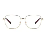 Armazón de anteojos Michael Kors con marco de metal dorado en forma geométrica redondeada y patillas con detalles en carey.