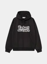 Hoodie Carhartt WIP modelo Hooded World Tour Sweat en color negro, con capucha con cordón ajustable, bolsillo frontal tipo canguro y estampado gráfico en el pecho con efecto difuminado.