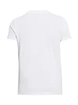 Remera blanca de corte clásico con logo pequeño bordado en el pecho.