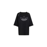 Remera Adidas Adilenium oversize de color negro, con mangas cortas amplias, cuello redondo y el logo clásico del Trifolio bordado en el pecho en color blanco. Presenta costuras decorativas blancas en las mangas raglán.
